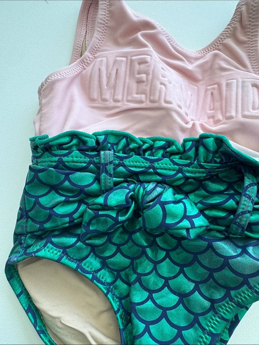 Mermaid Embossed One-Piece Swimsuit - Pink & Green